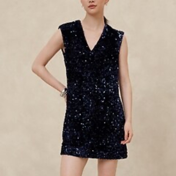 HOLIDAYS!!  BANANA REPUBLIC Midnight Navy Blue Sequin Mini Dress ~ XXS  0P - Picture 4 of 15
